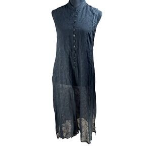 Black Embroidered Sheer Button Up Maxi Dress Size Med dark romance goth whimsy
